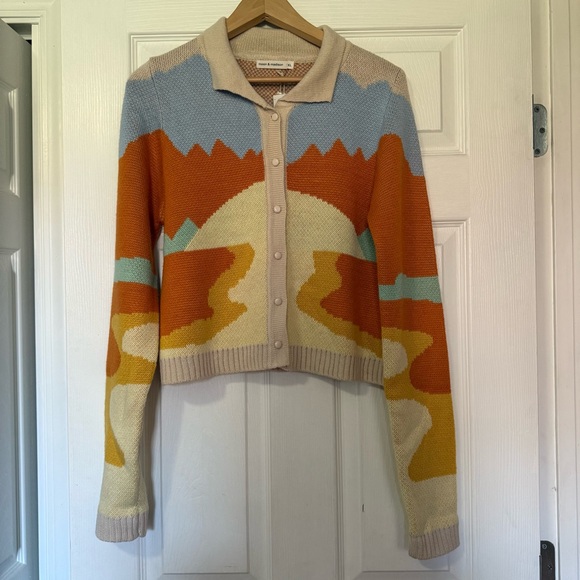 moon & madison Sweaters - Landscape Print Colourful Cardigan